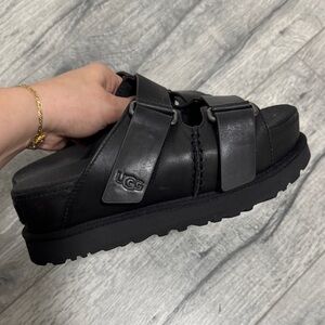 UGG Black Leather Slide Sandals